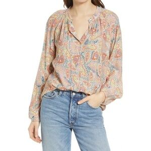 FRNCH Paris Women's Selva Button Down Blouse Long Sleeve Paisley Print XS